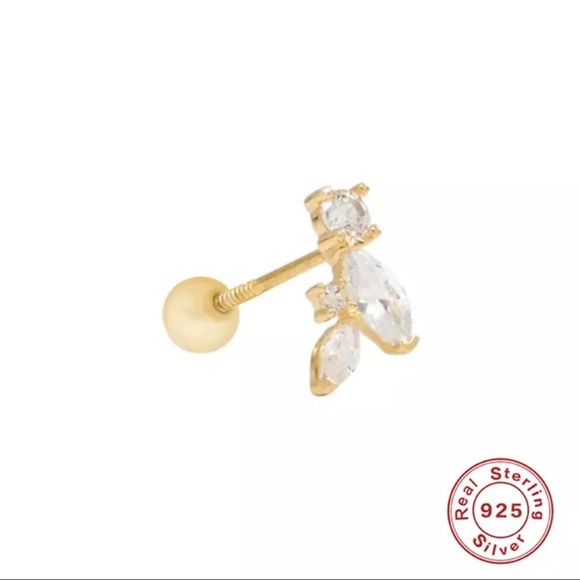 Wild Vine Marquise Round Clear Crystal CZ 18k Gold Plated S925 Stud Earring 1pc - Picture 2 of 10